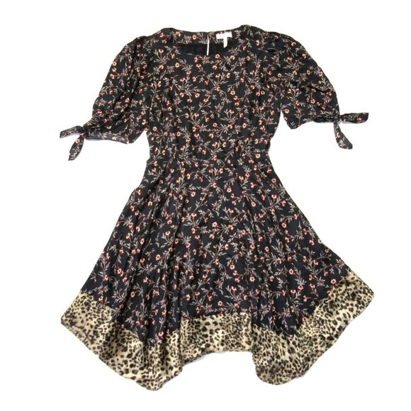 NWT Rebecca Taylor Lia Floral in Black Combo Silk Blend Short Dress XS $450 - Picture 1 of 7